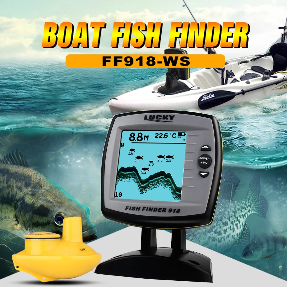 Счастливая Беспроводной Рыболокаторы FF918-WS гидролокатор глубина 125 кГц гидролокатор частоты локатор для рыб лодка эхолот детектор рыбы Pesca