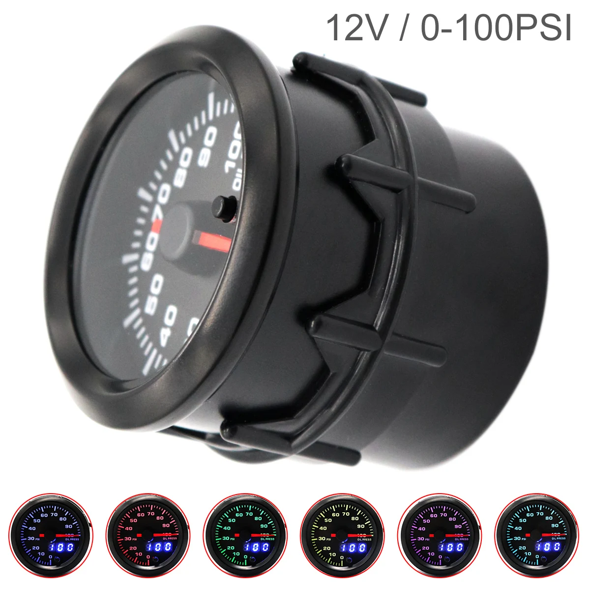 

52MM 2Inch Dual Display 12V 0~100 PSI Universal Car Oil Pressure Meter 7 Color Backlight