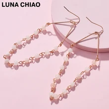 

LUNA CHIAO INS Popular Trendy Natural Stone Bead Link Chain Drop Earring Women Dangle Earring 4colors