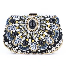 LaiSC 2016 Mode Frauen Abendtasche Mit Stein Perlen Kupplung tasche Für Elegante Damen Bankett Handtasche Schwarz Klassische Partei Tasche X52