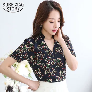 

Casual Spring Plus Size 2019 New Female Chiffon Blouse Printed Flower Fashion Blouse Women Short Sleeve Shirt Tops 894F 30