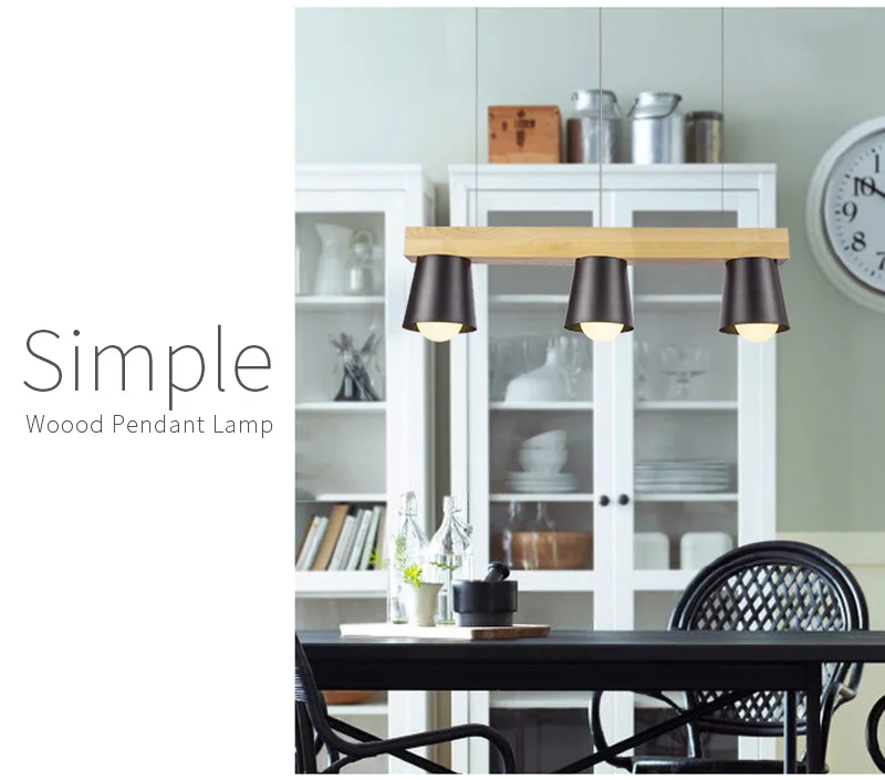 Japan Style Simple Wood Pendant Light Modern Black White Lampshade Wooden Pendant Lights Dining Room Hanging Lamp Kitchen Fixture (4)