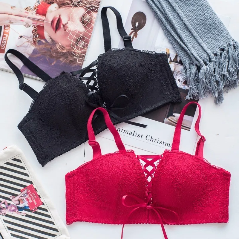 Lilac lace cupped bra with bow and blue pockets northern