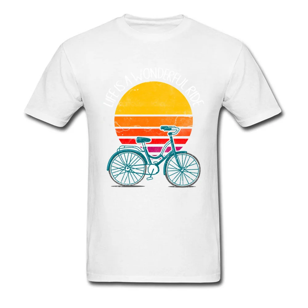 Europe Cool Labor Day 100% Cotton Round Collar Men Tops Shirts Party Tshirts Fashion Short Sleeve T-shirts Top Quality LIFE IS A WONDERFUL RIDE   cool vintage design bicycle shirt white