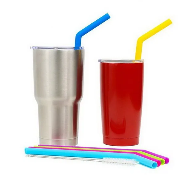 

DHL 100set practical 6pcs/set Reusable Drinking Straws Food-grade Silicone Straws Colorful Drinking Straw with Cleaning Brush