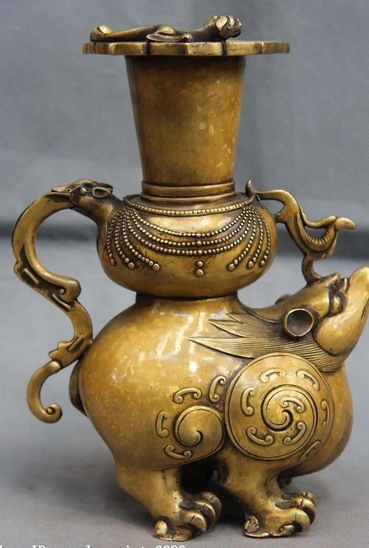 

China Royal palace Pure Copper Bronze Dragon phoenix mouse Zun Bottle Pot Vase