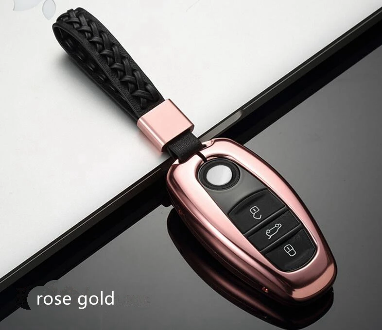 Высокое качество для Volkswagen VW Touareg Автомобильный Алюминиевый сплав ключ держатель чехол оболочка цепь кольцо аксессуары - Название цвета: rose gold