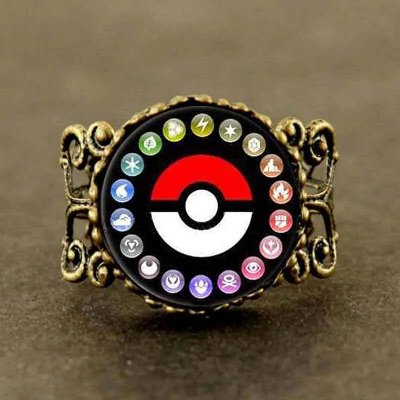 

Pokemon Pokeball Photo game gamer antique brass Ring charm Steampunk doctor who 1pcs/lot women mens vintage