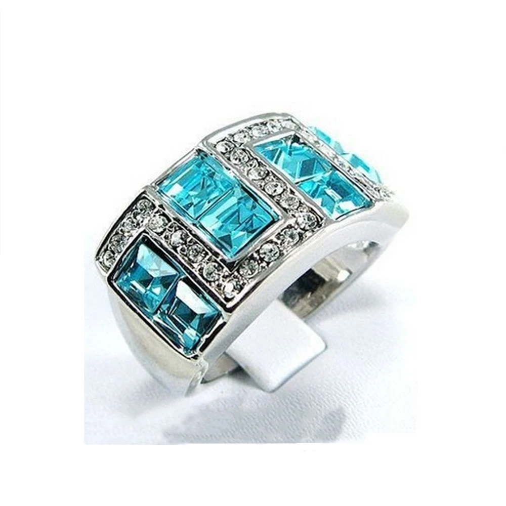 Jewelry Dazzling Aquamarine Sapphire Men's 10KT White Gold Filled