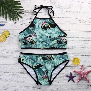 

Sexy Halter Swimwear Women Sexy Bikini micro Bikini String Padded Brazilian sexy Swimsuit Bandage Tropical Plant Print Monokini