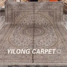 Yilong 9'x12' ручной работы персидский медальон ковры бежевый Кашмир изысканный шелк ковры(LH170A9x12