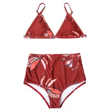 Женская пляжная одежда на высоком каблуке, с цветочным принтом, из двух частей, Biquinis Feminino,, сексуальный пляжный костюм без стальной поддержки