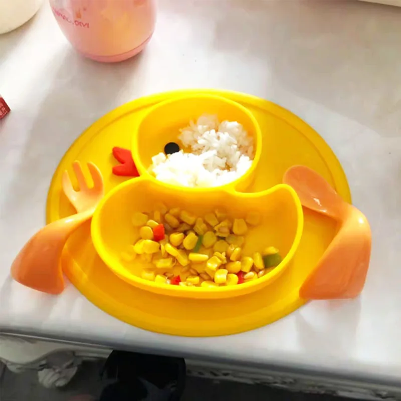 Cute Cartoon Animals Duck Silicone Feeding Food Anti-slip Plate Tray Dishes Food Holder for Baby Toddler Kid Children Bowl