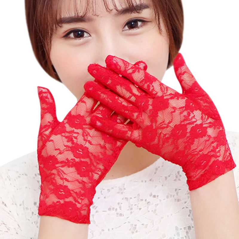 Buy 2017 Women Lady sheer Lace Gloves Wrist Length