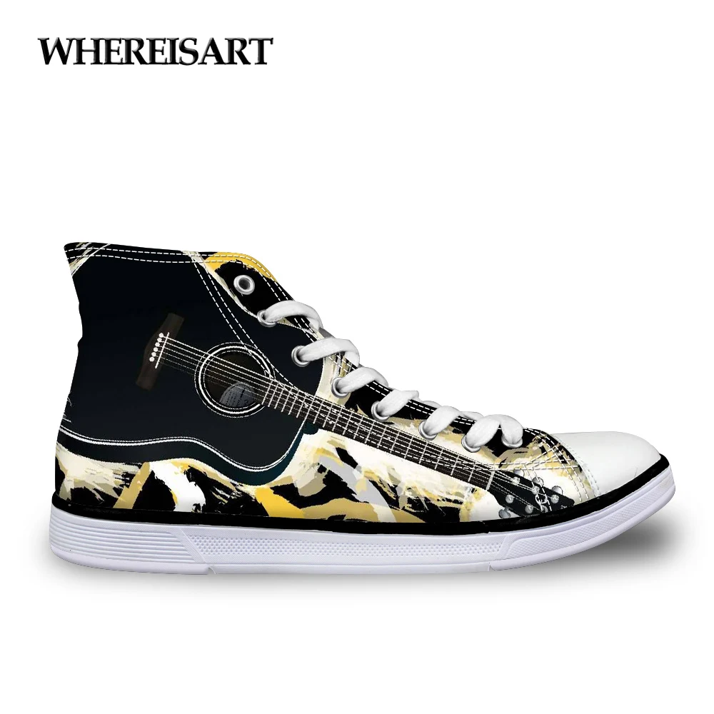 

WHEREISART Canvas Vulcanize Shoes for Women High Top Autumn Women's Sneakers 3D Guitar Pattern Female Comfort Walks Shoes 2018