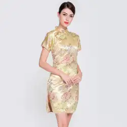 Китайский Для женщин Мини Qipao Винтаж воротник-стойка Тонкий элегантный цветочный Cheongsam пикантные Женские Свадебная вечеринка платье плюс