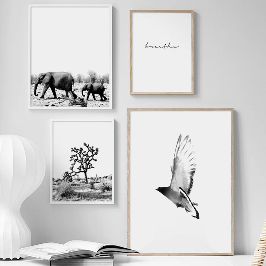 

Natural Bird Elephant Forest Tree Quotes Wall Art Canvas Painting Nordic Posters And Prints Wall Pictures For Living Room Decor