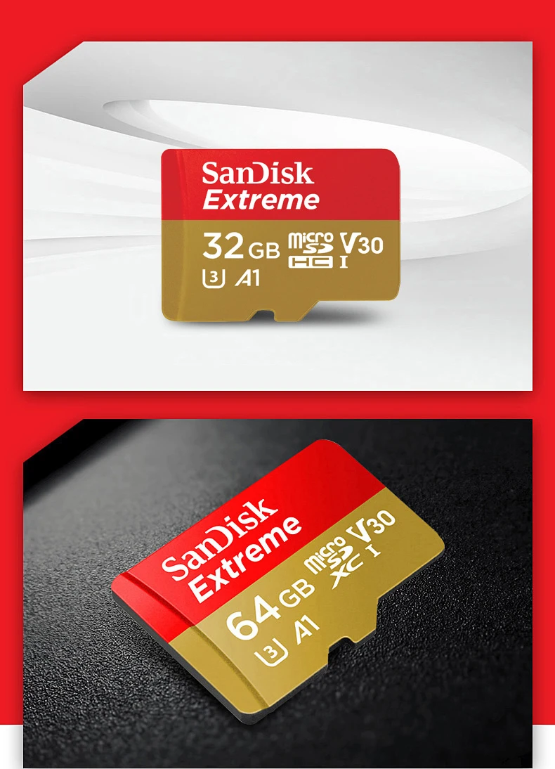 Двойной флеш-накопитель SanDisk Extreme PRO/Extreme карты памяти 128 Гб 64 Гб оперативной памяти, 32 Гб встроенной памяти, читать Скорость до 100 МБ/с. microSDHC/SDXC UHS-I U3 V30 в формате 4K UHD