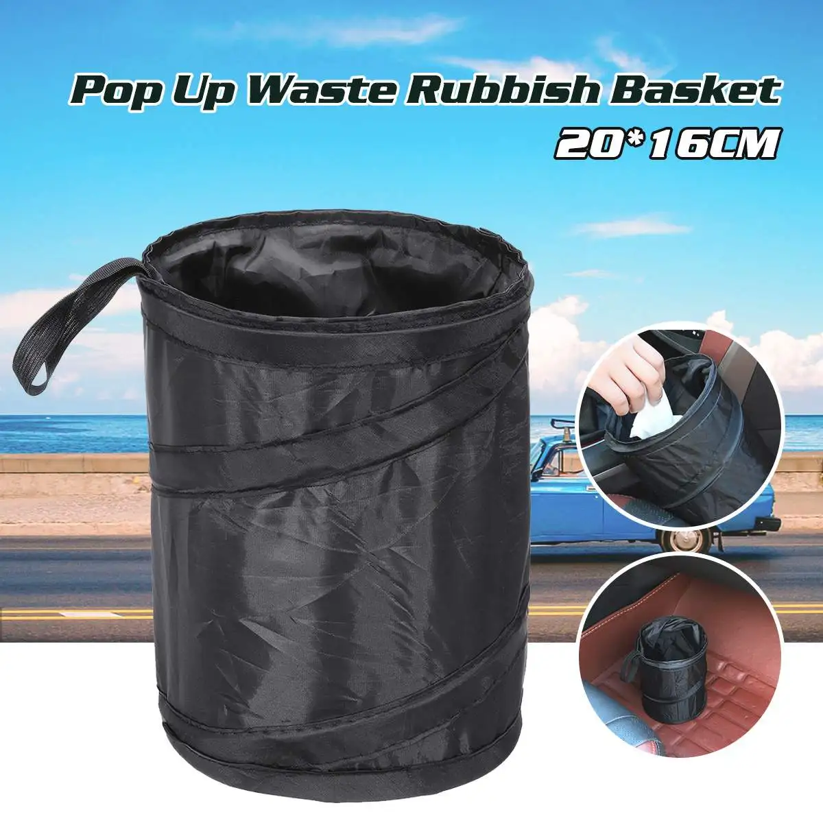 Foldable Car Auto Trash Can Litter Bag Black Garbage Bin Barrel Dustbin Storage Box
