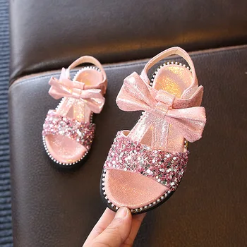 

2019 Summer New Children's Princess Sequins Shoes Girls Bowtie Sandals Baby Toddler Party Shoes Size 21-36