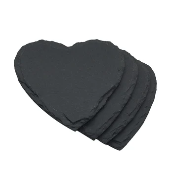 

4-Piece Unique Easy To Clean Practical Black Heart Slate Coasters Cup Mats for Drinks Beverages Wine Glasses