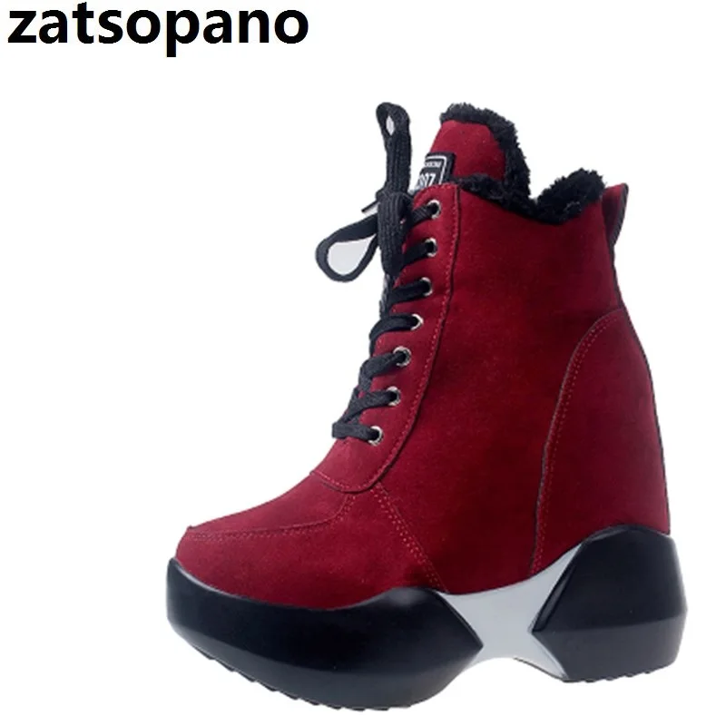 

Zatsopano Winter Women's Leather Casual Shoes Height Increasing Ankle Boots Wedge Boots Heels Hidden Shoes Woman Platform Shoes