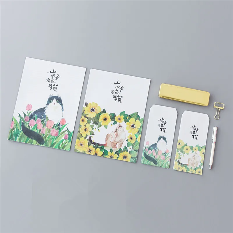 4 пакета (12 конвертов + 24 буквенной бумаги) Kawaii Cat Flower конверт для приглашения милые