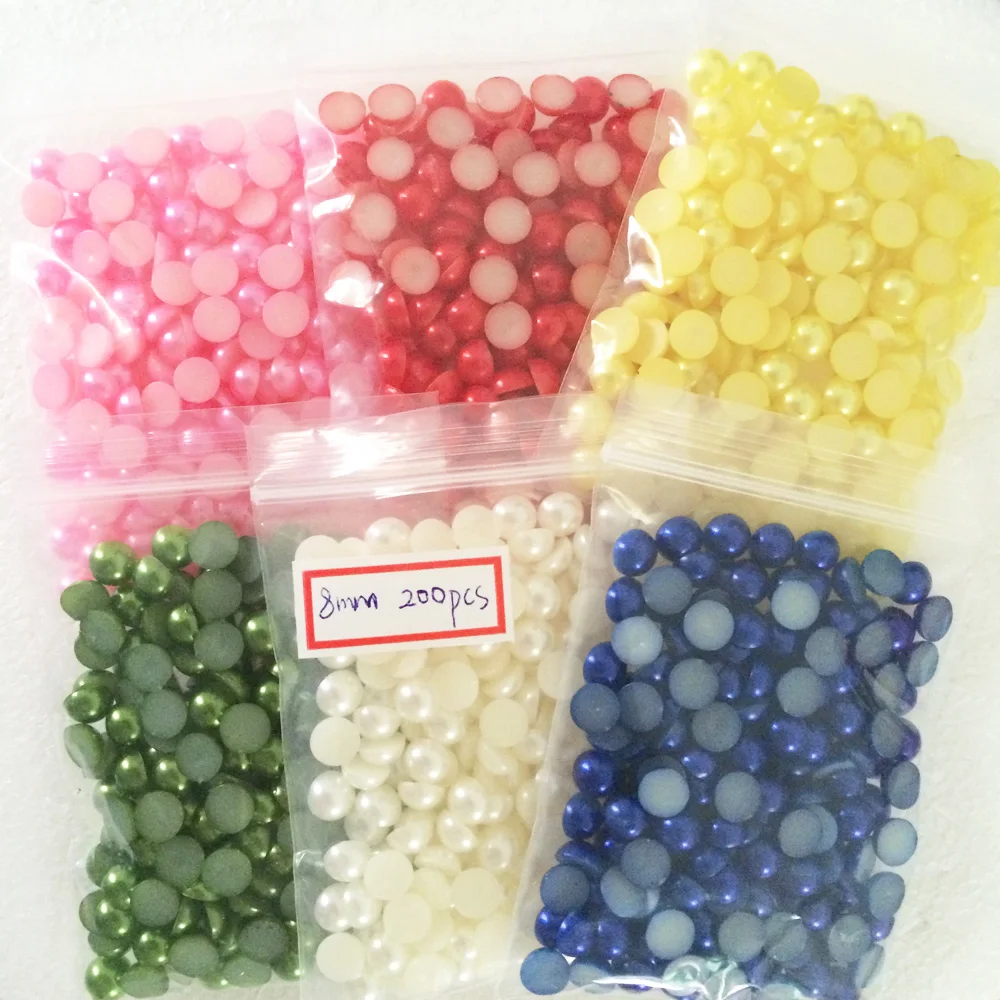 200 шт иммитационные пластиковые плоские 8 мм полукруглые жемчужины из смолы кабошон полукупольные жемчужные бусины для рукоделия