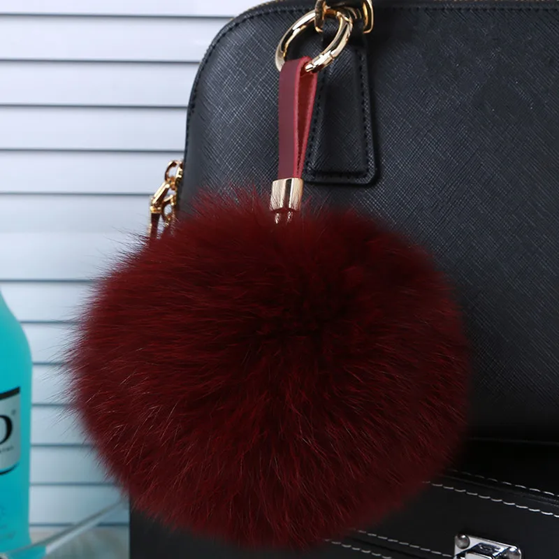 Luxury Fur Ball Cute Pompom Leather Diy Keychain Keyring Bag Charms