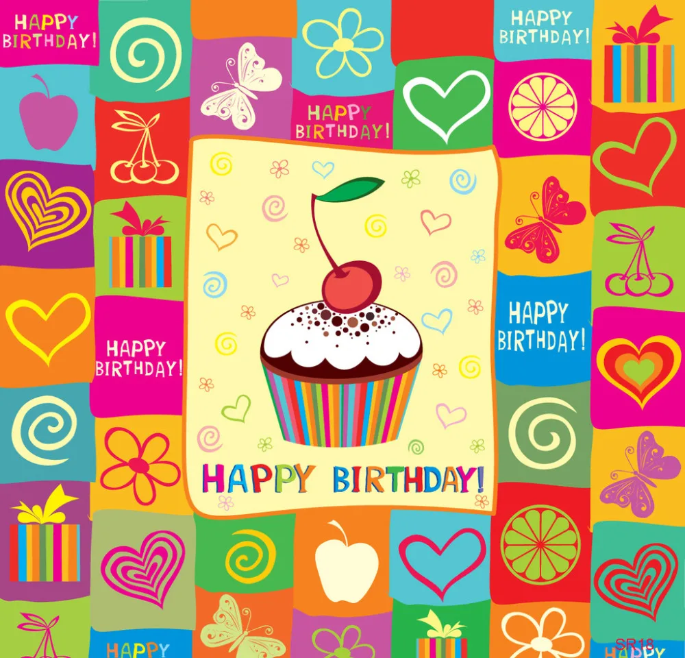 

LB Polyester & Vinyl Photo Background Photography Backgrounds For Photo Studio Children Birthday Color Cartoon Pattern Cupcake