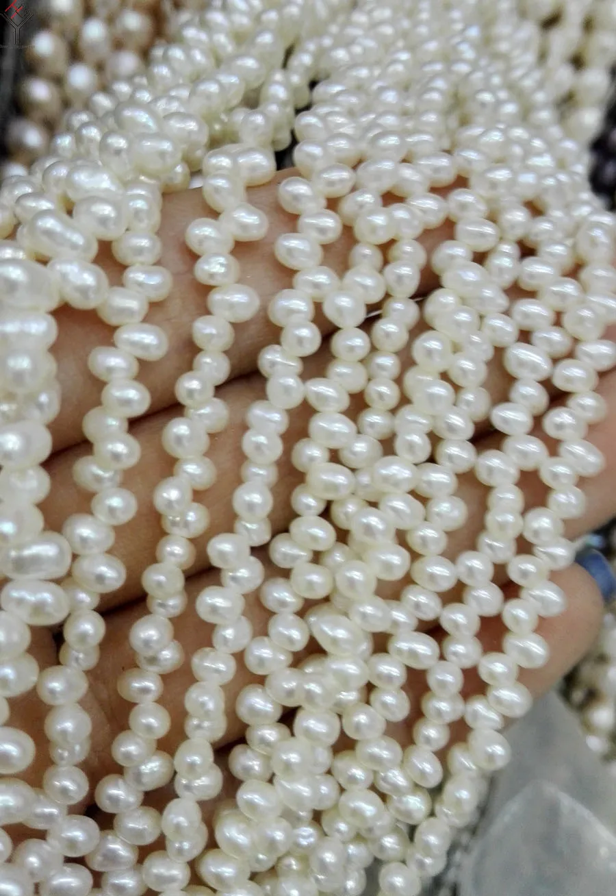 One Strands Real Pearl 6 8mm Bright White Oval Pearl Natural Freshwater Pearl loose beads 35cm