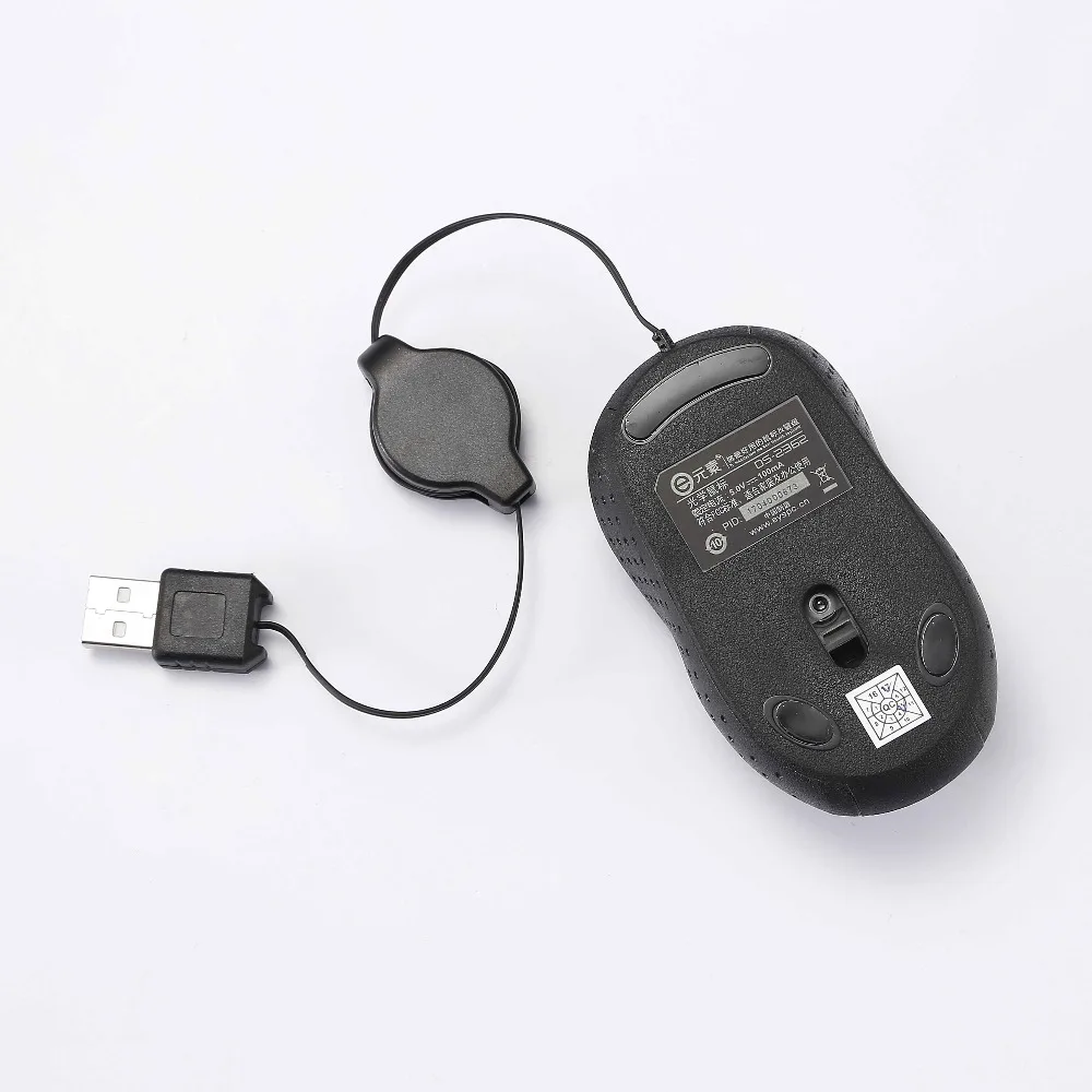USB Проводная мини-мышь с выдвижным кабелем, маленькая оптическая мышь, E-Element портативные дорожные мыши, черный