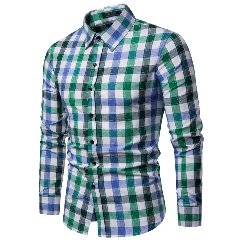 Прямая доставка Мужская рубашка в клетку рубашки с длинным рукавом 2019 модные повседневные многоцветные хлопковые обычные Chemise Homme мужская