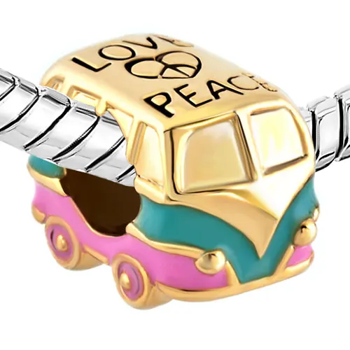 

1PC Heart Love Peace Antique Bus Two Tone Plated European Bead Charms fit Pandora Charm Bracelets Bangles