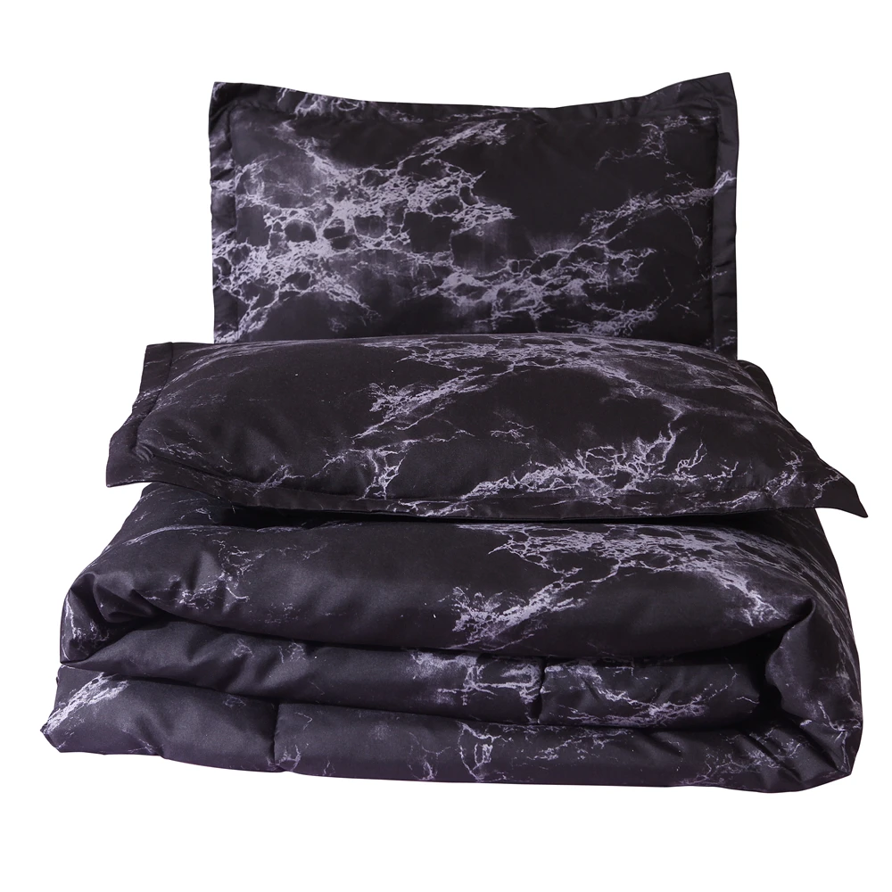 Queen Size Black Marble Pattern 3pc Comforter Set Double Bed