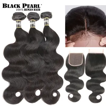 Black Pearl Peruvian Hair Bundles With Closure Body Wave Bundles With Closure Non remy  Human Hair 3 4 Bundles With Closure