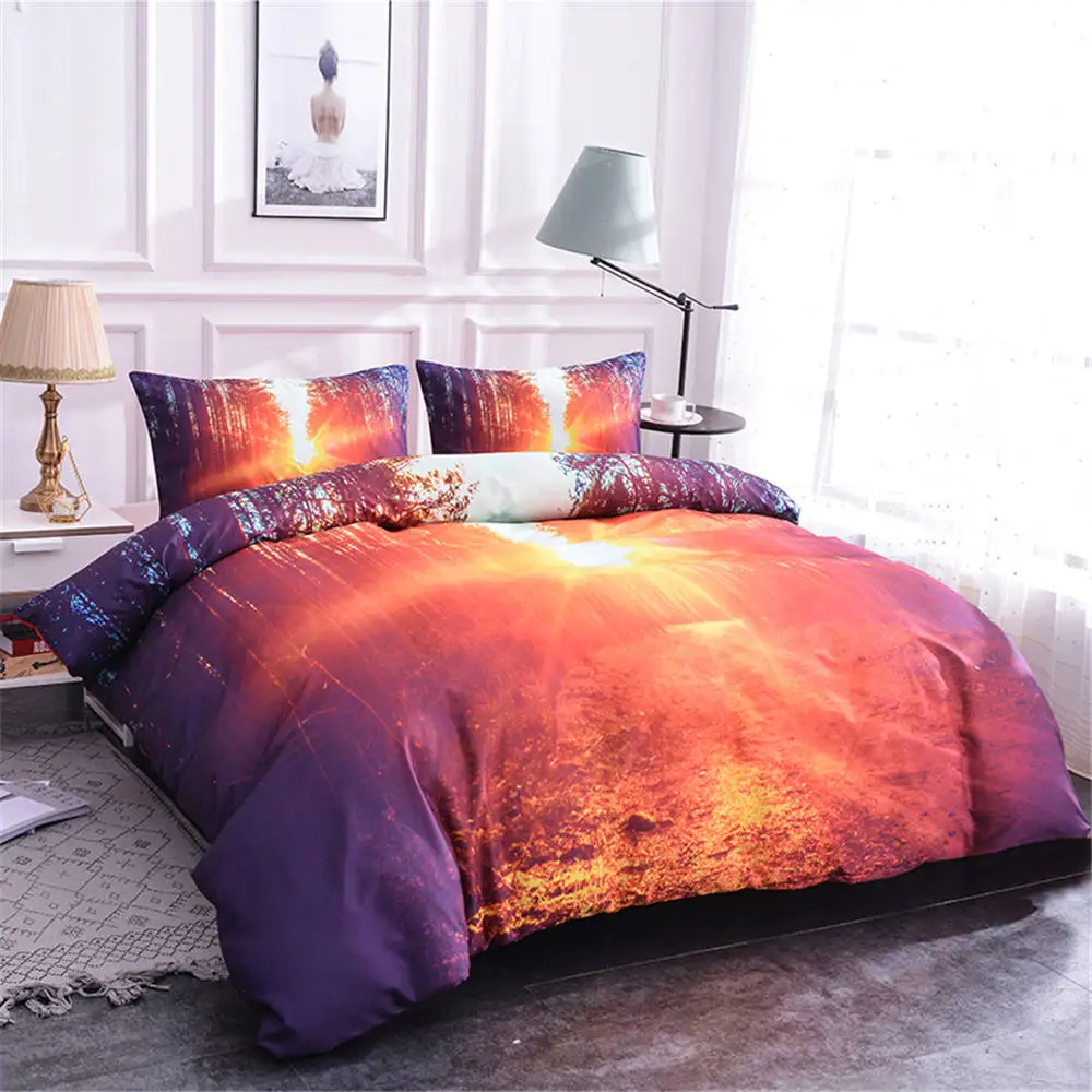 

ZEIMON Soft Home Decoration Luxury 3D Bedding Set Forest Sun Pattern Duvet Cover Set Bed Living Polyester 3pcs With Pillowcase