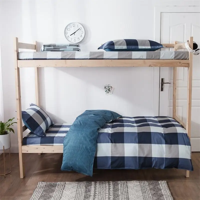 

100% Cotton Bedding Sets Lattice Pattern 3pcs Students Dormitory Flat Sheet Duvets Cover Comforter Bed Linen Set With Pillowcase