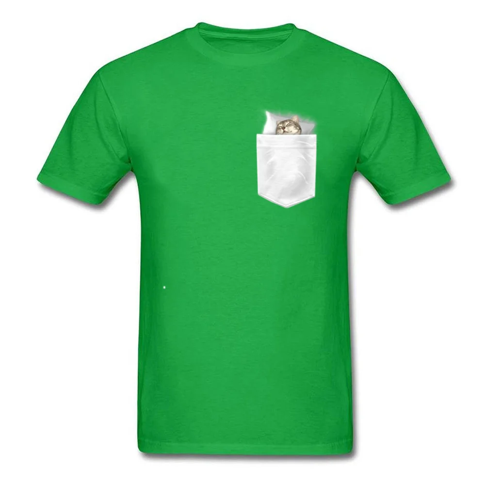 CAT SLEEPING IN MY POCKET Mens T-shirts Newest Summer Tops & Tees All Cotton O Neck Short Sleeve Crazy Tee Shirt Summer Autumn CAT SLEEPING IN MY POCKET green