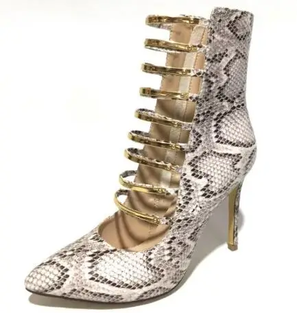 Sexy snake skin pattern pointed toe super high thin heel short boot for women Ladies'shallow thin belt hollow ankle boots Sexy snake skin pattern pointed toe super high thin heel short boot for women Ladies'shallow thin belt hollow ankle boots