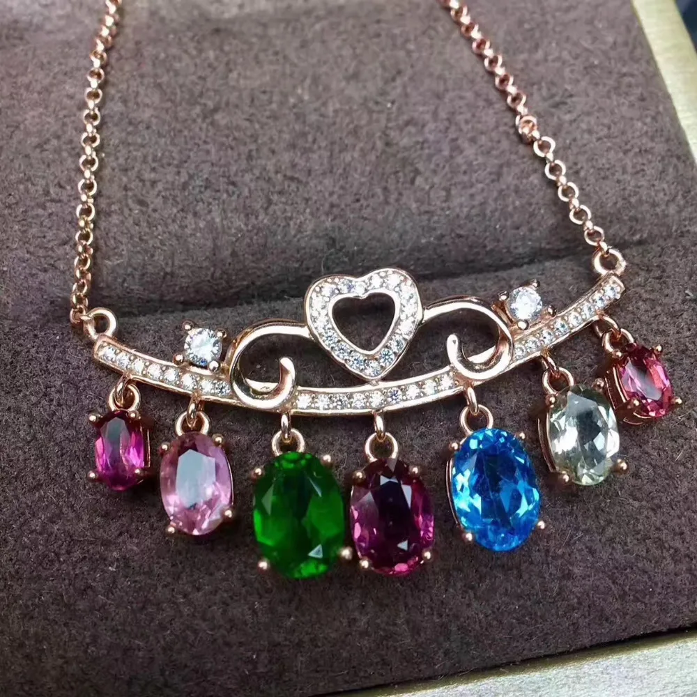 Collier pendentif tourmaline multicolore naturel S925 argent collier pierres précieuses naturelles
