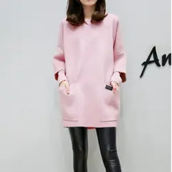 Для женщин длинное однотонное пуловер Толстовка Для женщин Осень три четверти рукав О-образным вырезом в Корейском стиле два кармана плюс