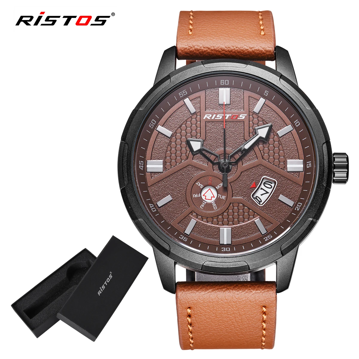

Ristos Brand Casual Genuine Leather Watches Date Calendar Fashion Men Wristwatch Army Hombre Reloj Masculino Sport Quartz Watch