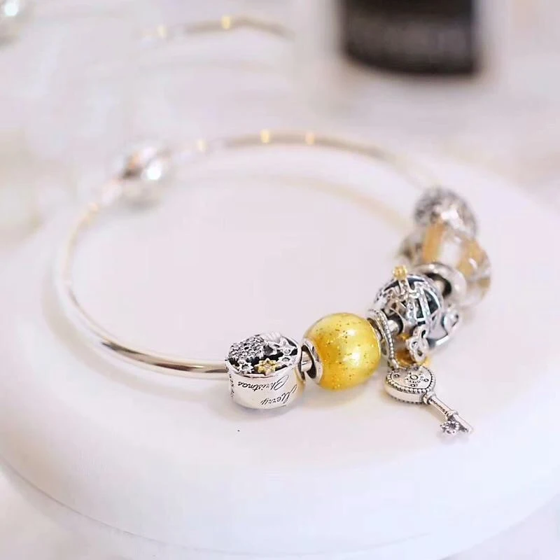

Fits Jewelry Charm DIY Fem Jewelry Gift Finished Bracelet Finished Bracelet 925 Sterling Silver Hollow Beeswax Beads