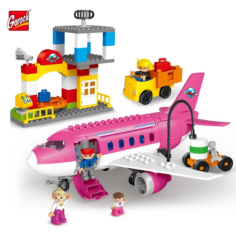 

GOROCK 82pcs Large Size Model Plane Blocks Business Airport Compatible IN duplo Figures block Educational Toys For baby kids