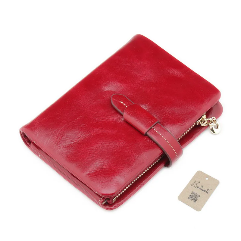 

Luxury Casual 100% Genuine Cowhide Leather Women Short Bifold Wallets Card Holder Pouch Lady Zipper Purse Red Coin Pocket Clutch