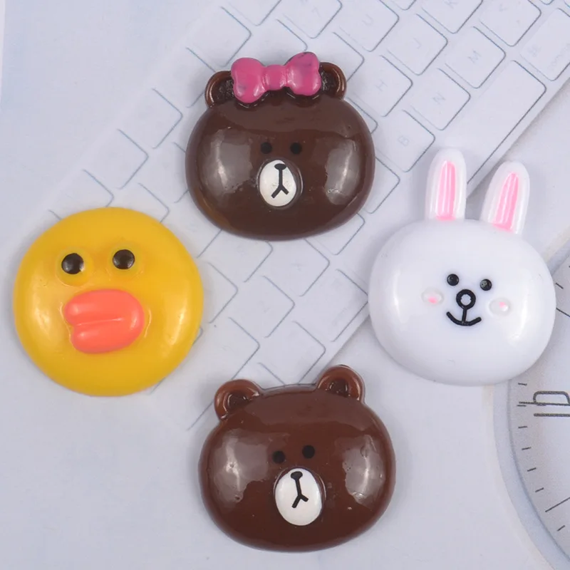 

10pcs/lot Cute Resin Ribbit/Duck/ Bear Head Cabochon Flatback For Kids Headwear DIY Decorative Mobile Case Accessary