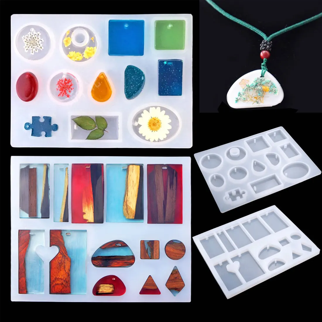 

1 Set Silicone Mold Epoxy Resin Crafts DIY Jewelry Making Tools With Shiny Powder Spoon Mix Stick Clasp Pendant Mold suit