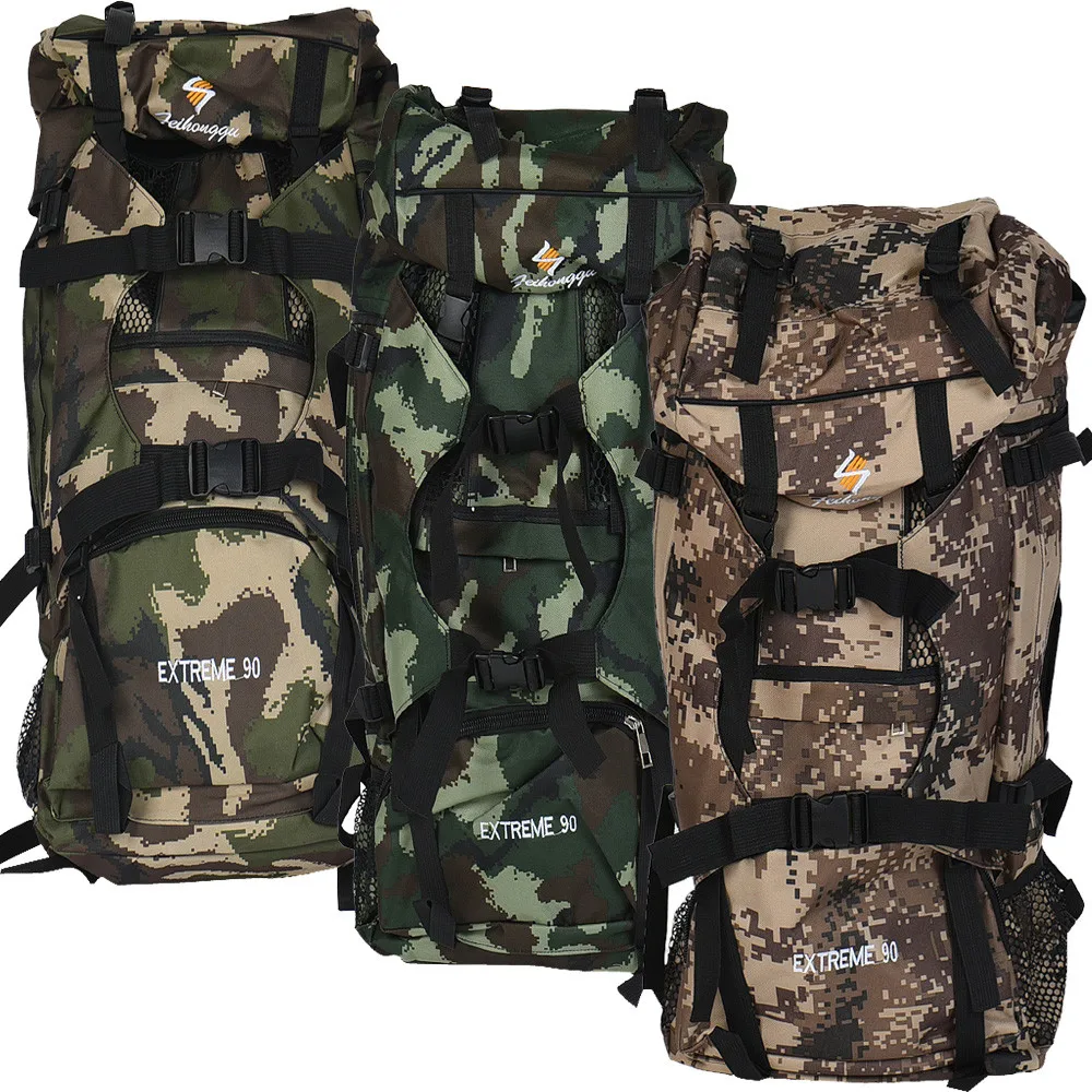 

High capacity 90L Large Hiking Mountaineering Camping Hunting Backpack Camouflage Tactical Outdoor Bag Durable Waterproof Nylon