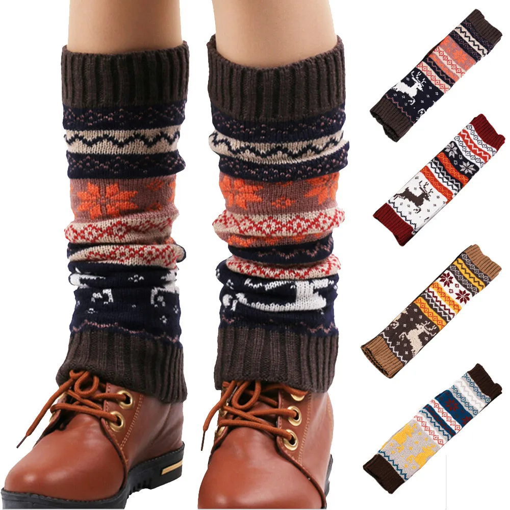 

Women Winter Elegant Long cover Patchwork Colorful Ladies Crochet Vintage Leg Warmers calentadores pierna mujer boot socks #TW